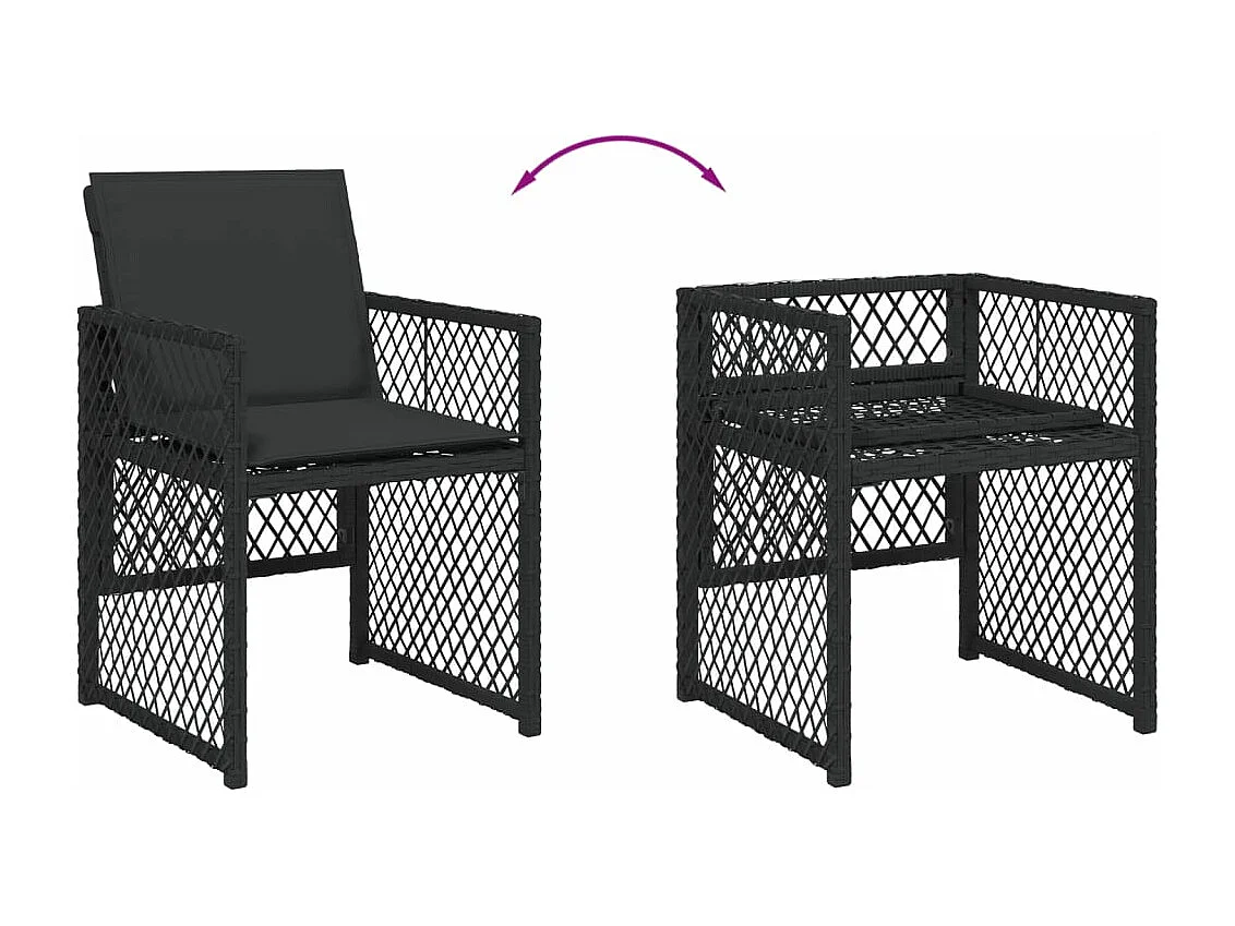 Set de comedor de jardín 9 piezas y cojines ratán sintético negro