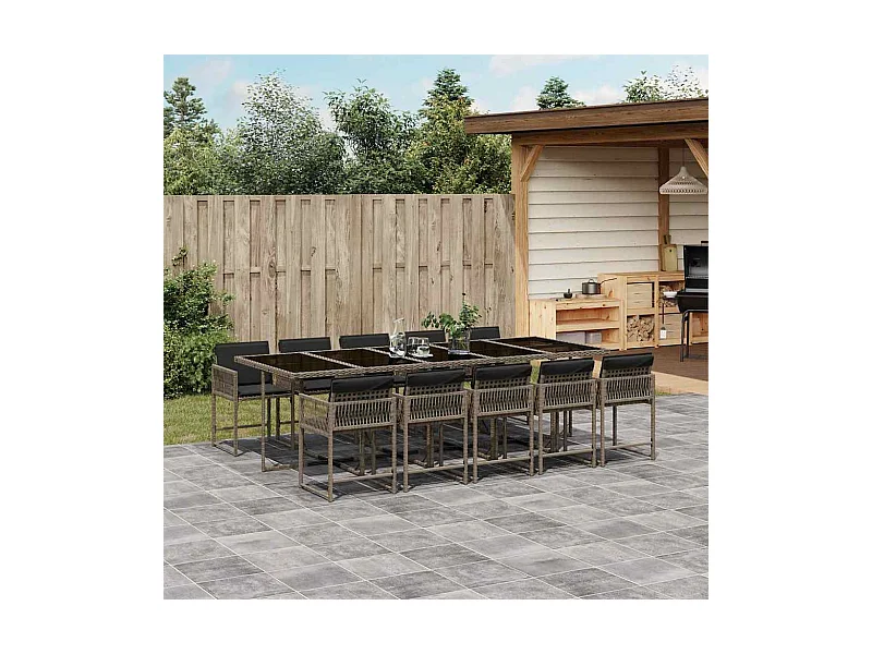 11-delige Tuinset met kussens poly rattan grijs