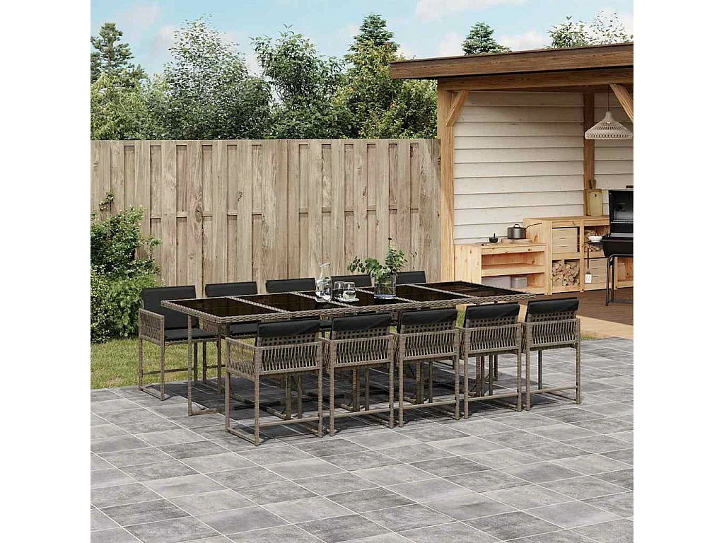 11-delige Tuinset met kussens poly rattan grijs