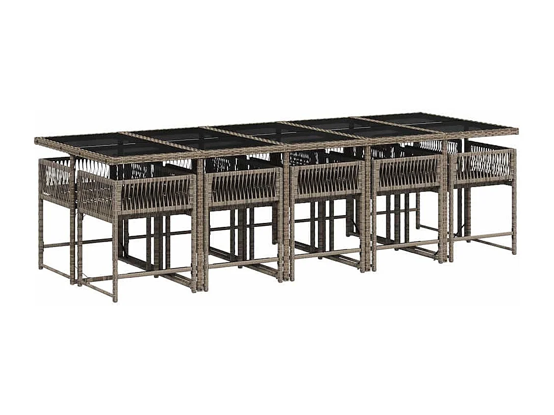 Ensemble à manger de jardin 11 pièces avec coussins gris poly rotin