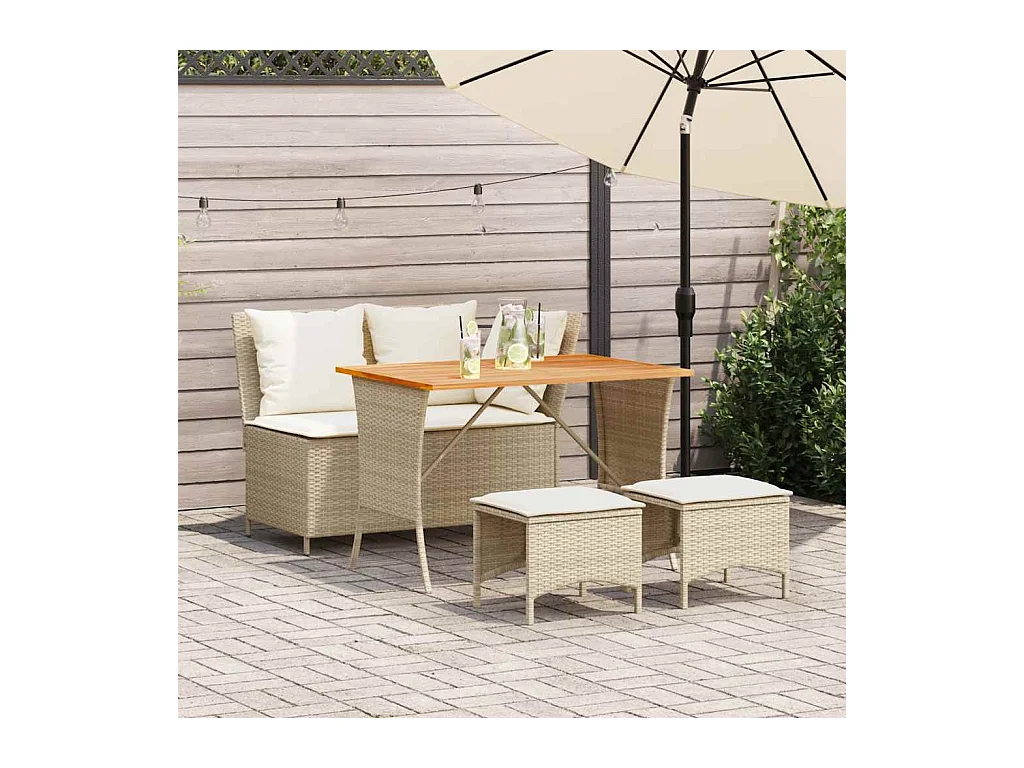 Set de comedor jardín con cojines 4 piezas ratán sintético beige