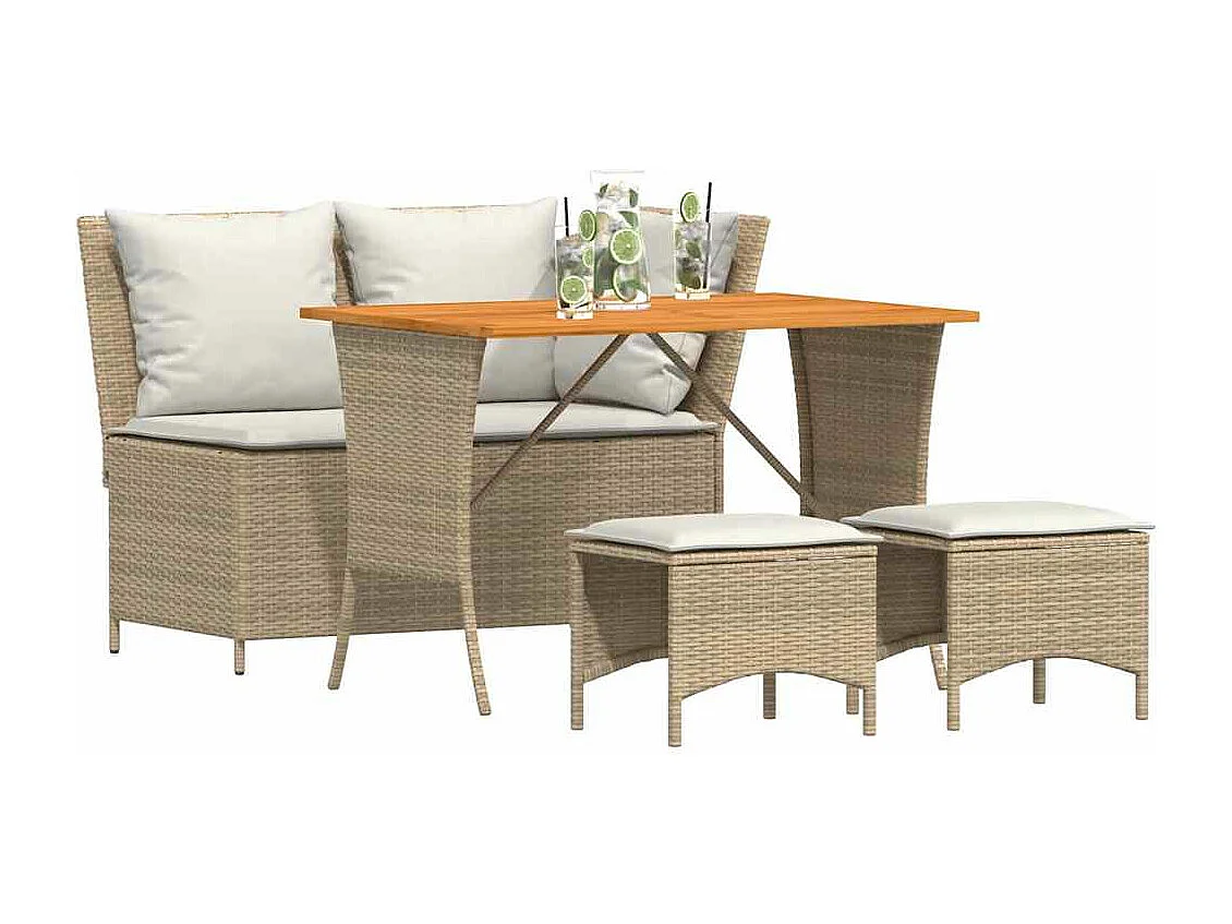 Ensemble à manger de jardin coussins 4 pièces beige résine tressée