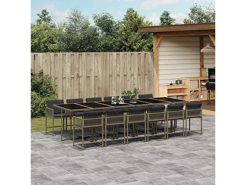 13-delige Tuinset met kussens poly rattan grijs