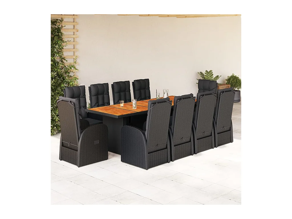 11-delige Tuinset met kussens poly rattan zwart
