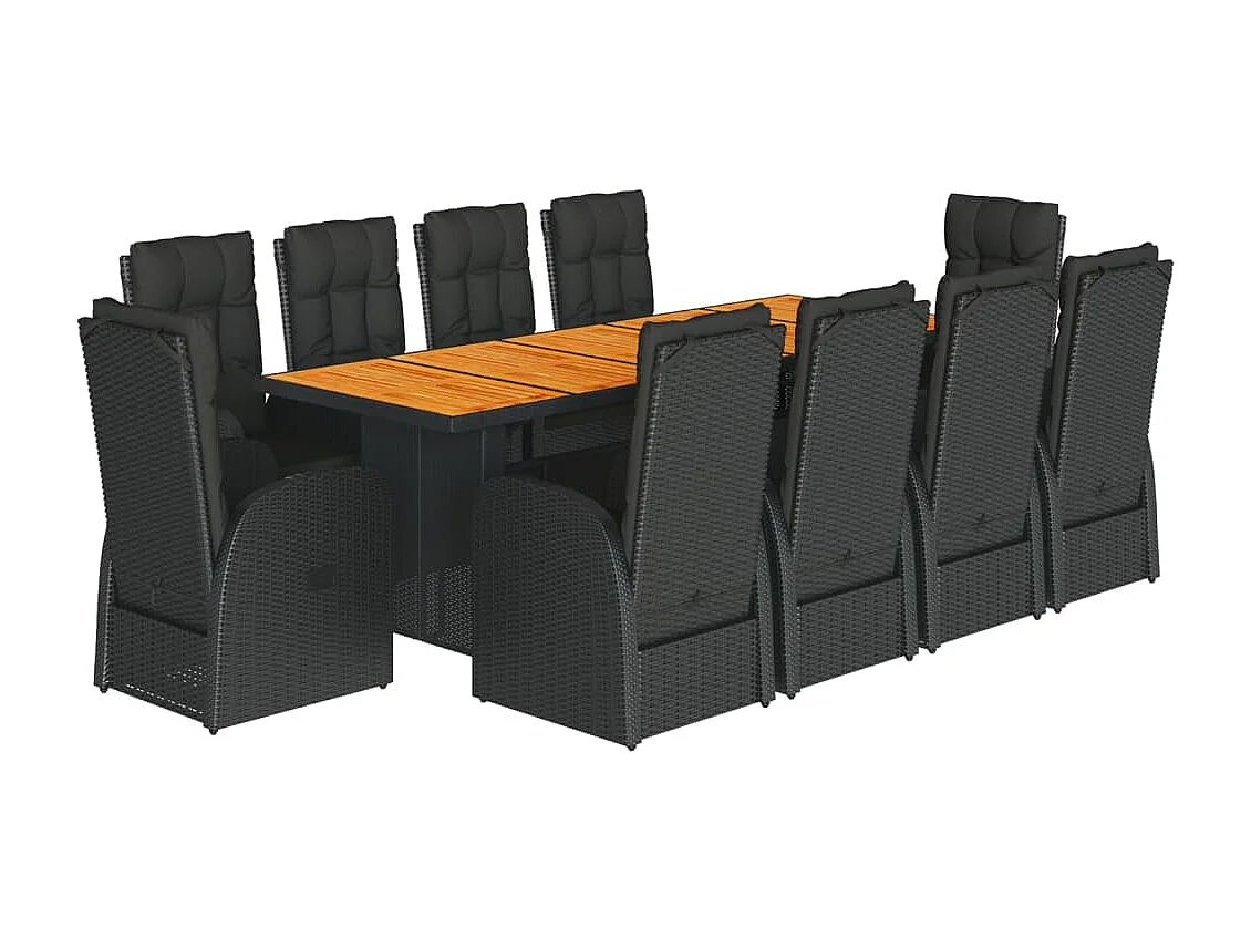 11-delige Tuinset met kussens poly rattan zwart
