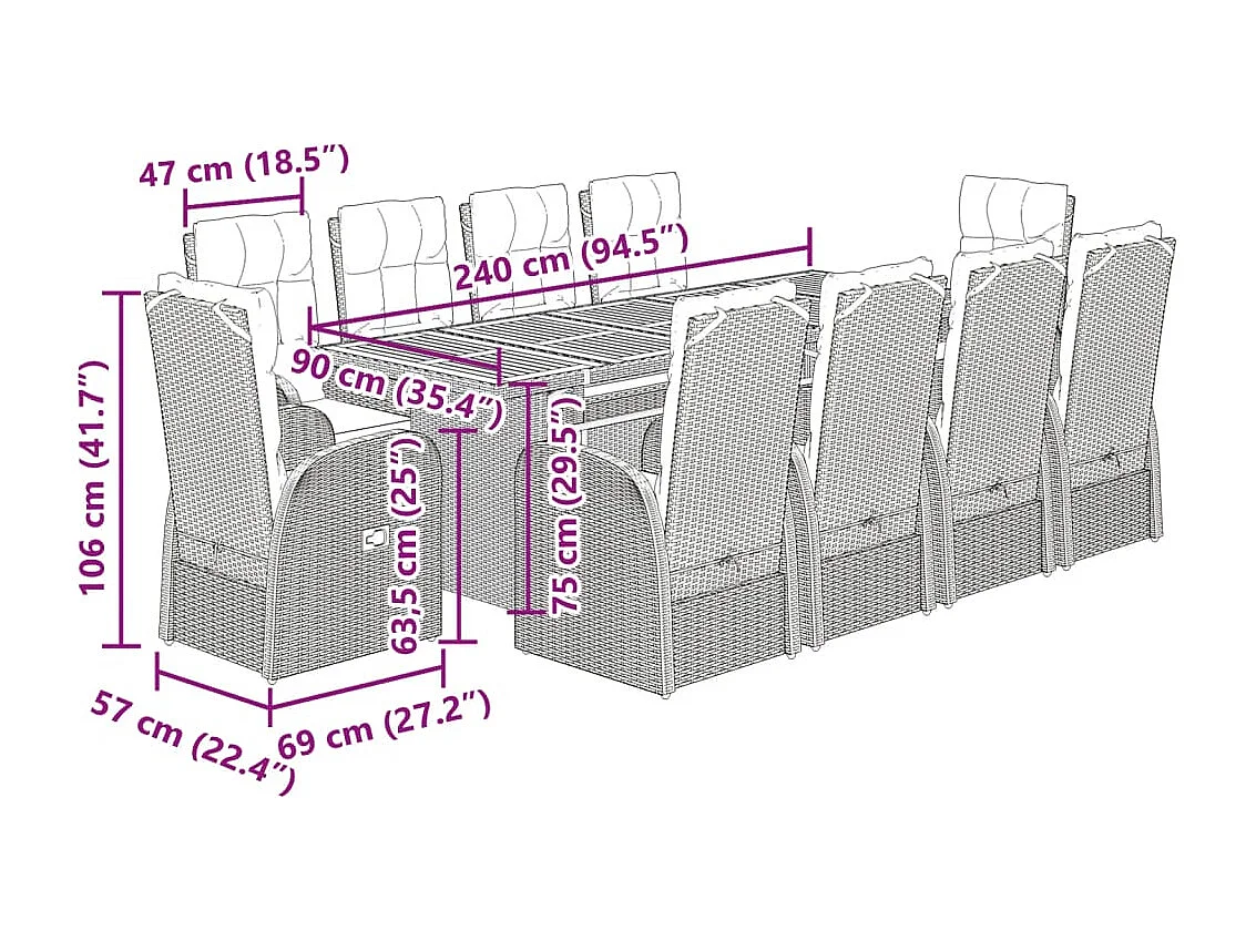 11-delige Tuinset met kussens poly rattan zwart