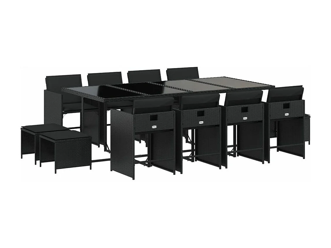 Ensemble à manger de jardin 13 pièces coussins noir résine tressée