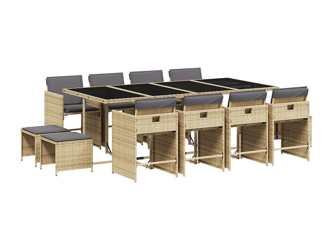 Ensemble à manger de jardin coussins 13 pièces mélange beige rotin