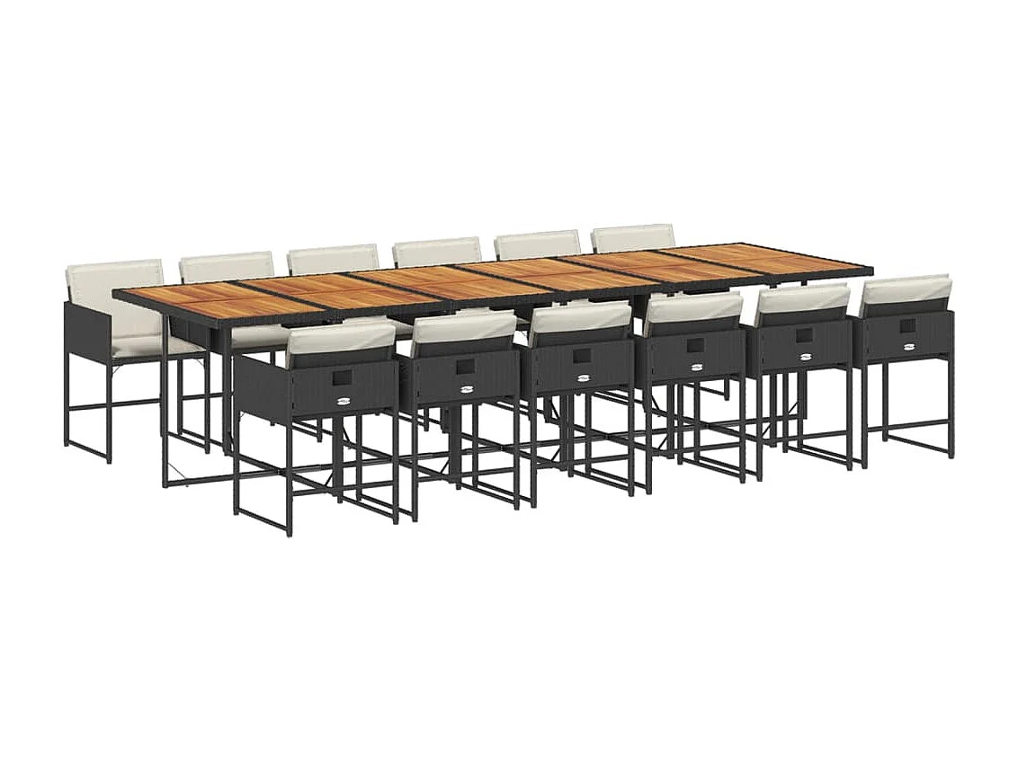 Set comedor de jardín con cojines 13 piezas ratán sintético negro