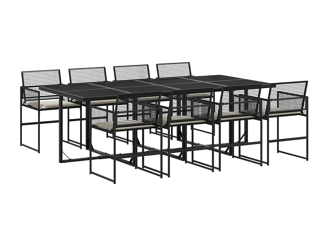 9 peças conjunto de jantar para jardim com almofadões vime PE preto