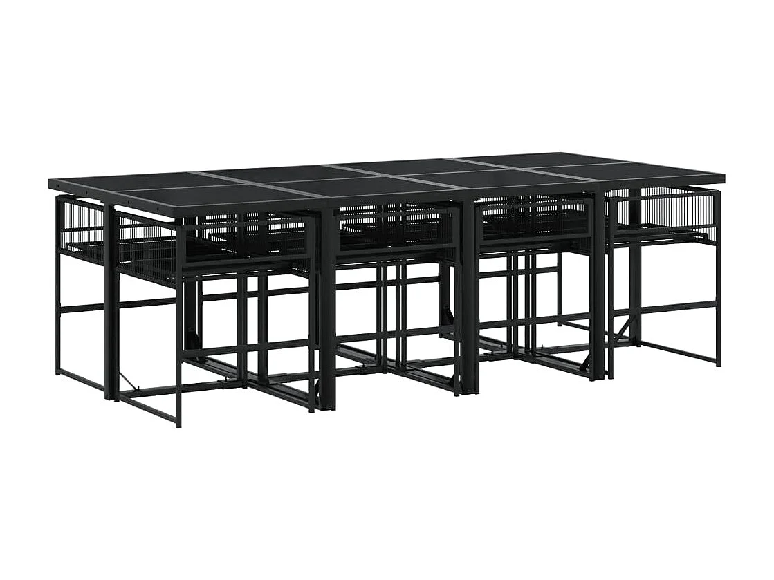 9 peças conjunto de jantar para jardim com almofadões vime PE preto