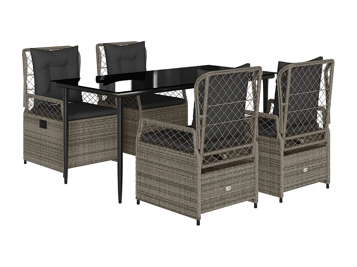 Set comedor de jardín 5 piezas con cojines ratán sintético gris