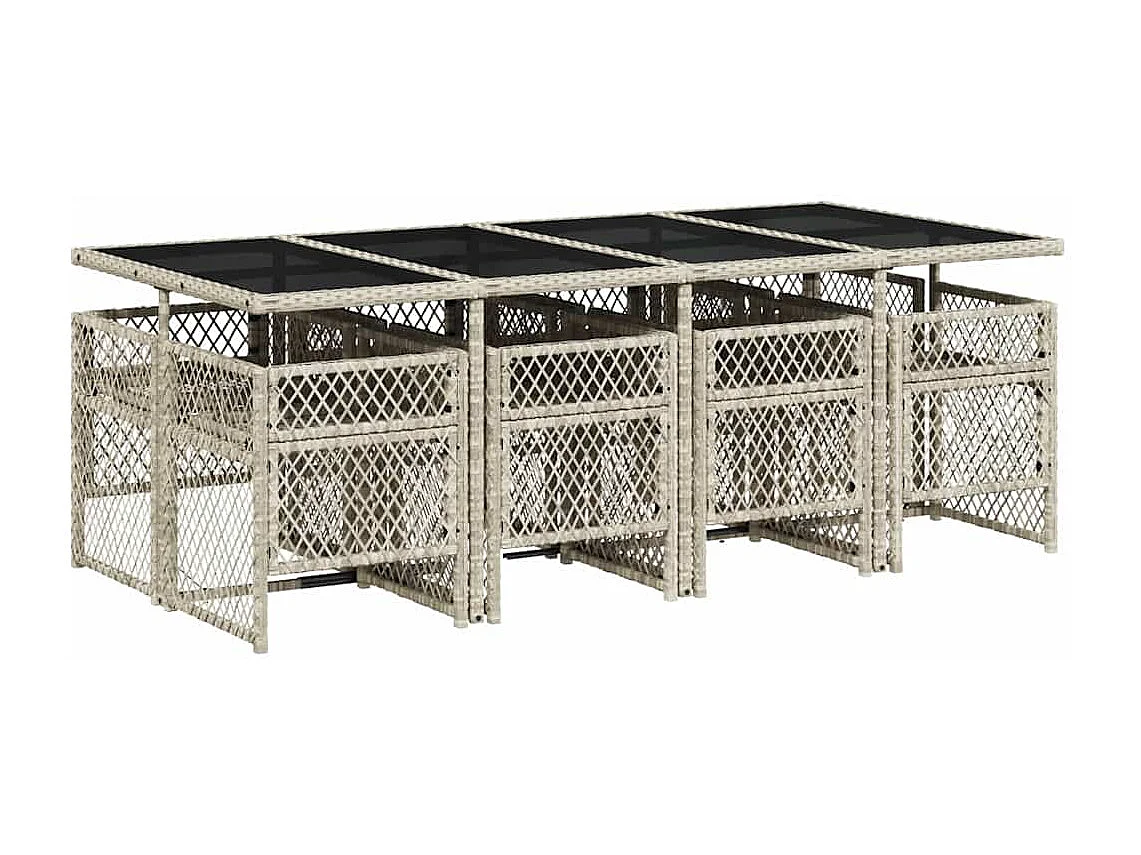 Ensemble à manger de jardin et coussins 9 pièces gris clair rotin