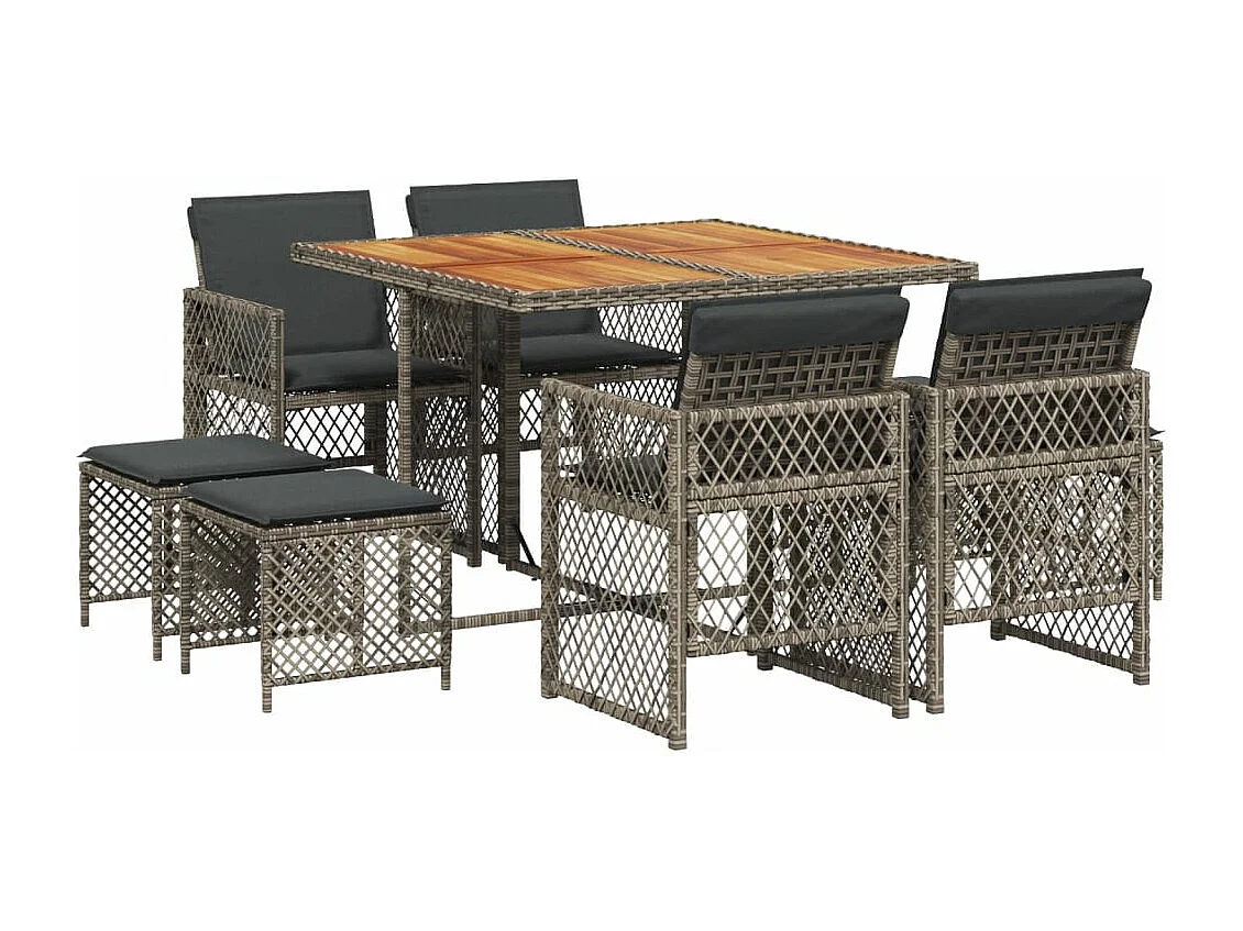 9-delige Tuinset met kussens poly rattan grijs