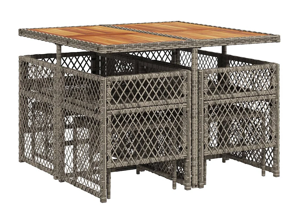 9-delige Tuinset met kussens poly rattan grijs