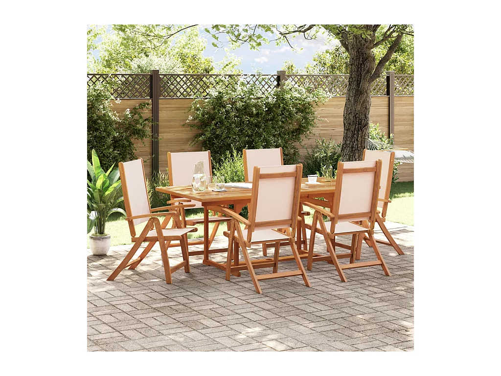 7 peças conjunto de jantar para jardim acácia maciça e textilene