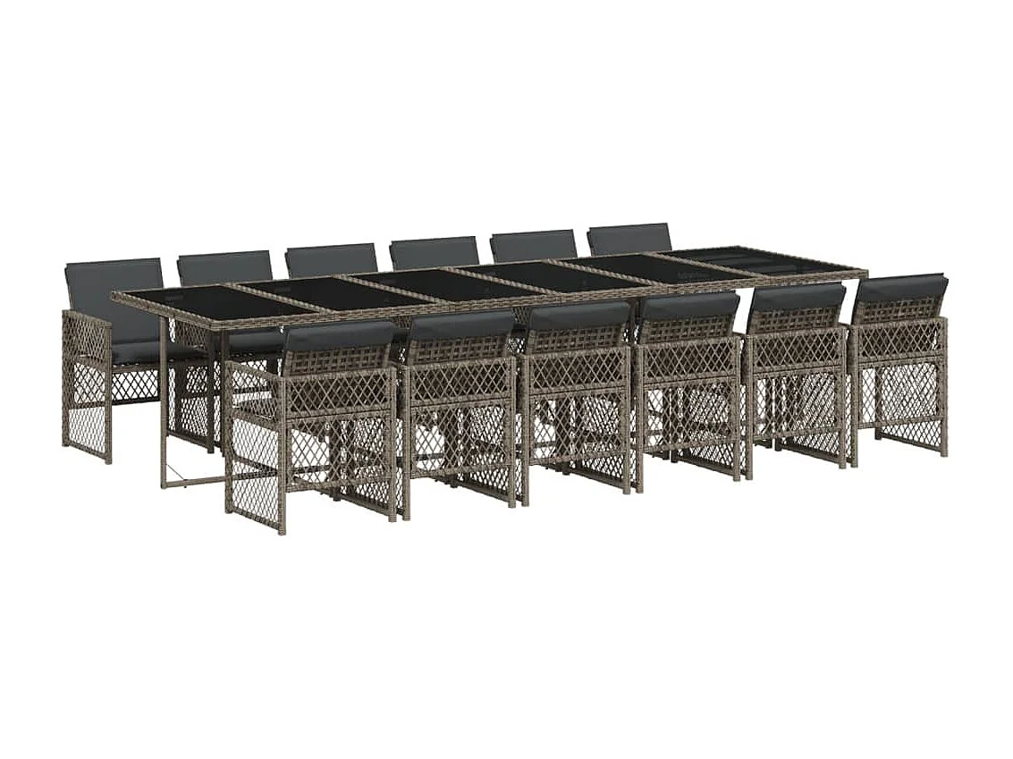 13-delige Tuinset met kussens poly rattan grijs