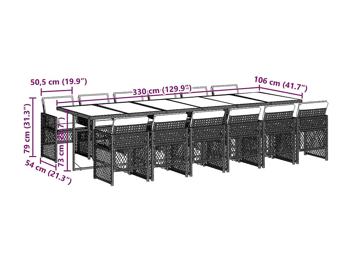 13-delige Tuinset met kussens poly rattan grijs