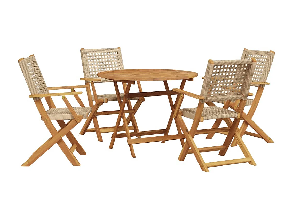 Set de comedor de jardín 5 piezas ratán PE madera maciza beige