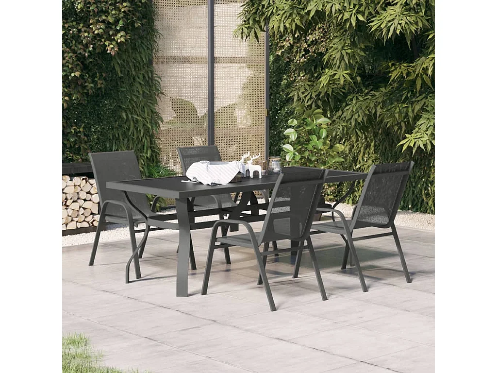 Ensemble de salle à manger de jardin 5 pièces Gris et noir