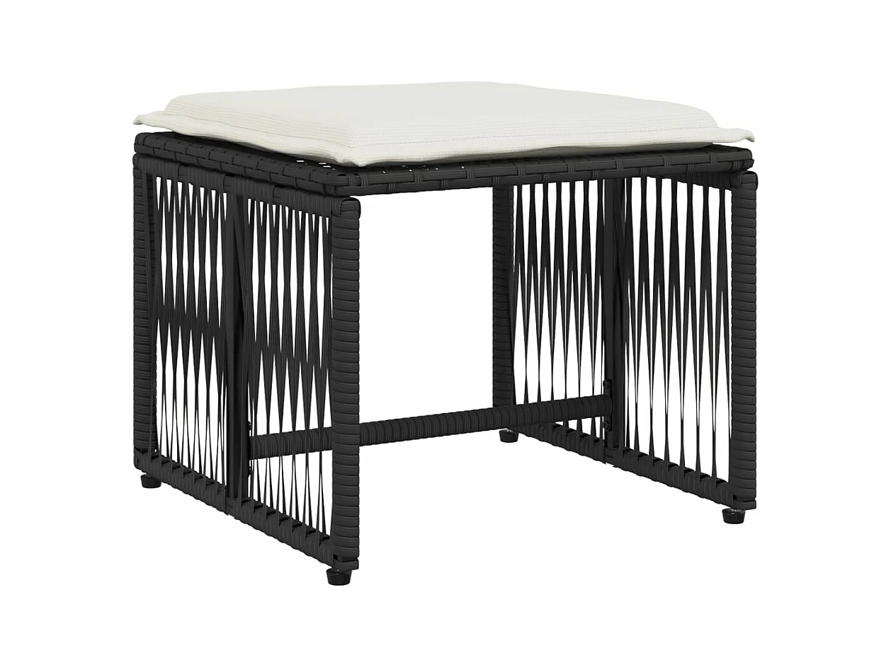 Ensemble à manger de jardin coussins 7 pièces noir résine tressée