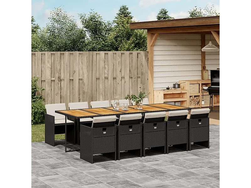 11-delige Tuinset met kussens poly rattan zwart