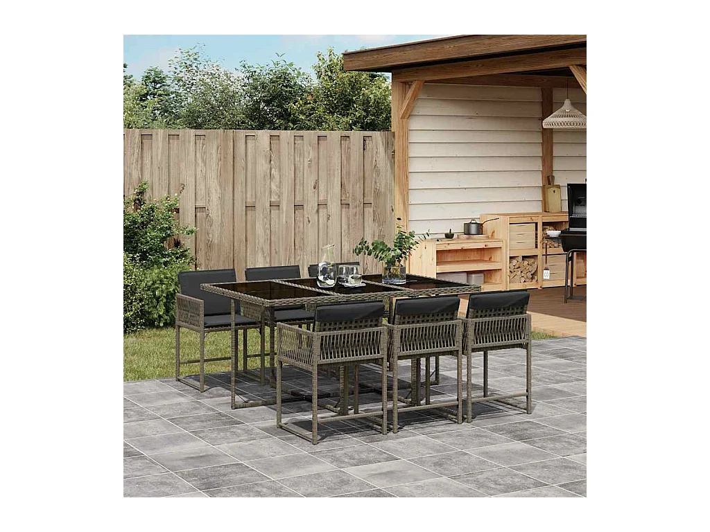 7-delige Tuinset met kussens poly rattan grijs