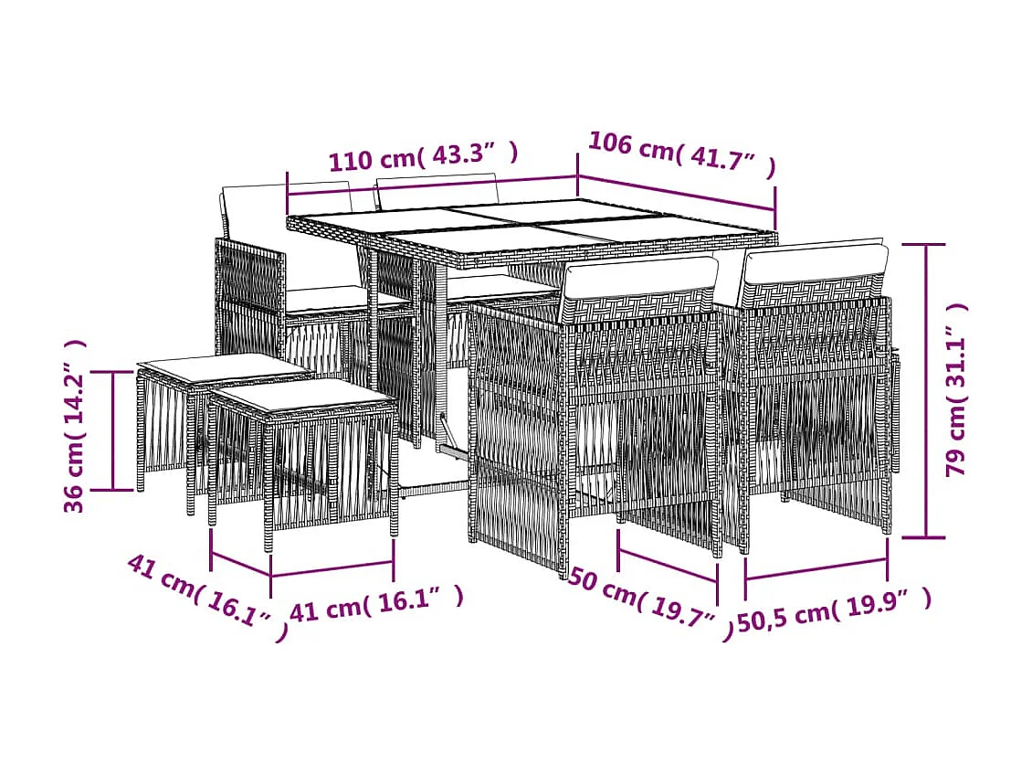 Ensemble à manger de jardin et coussins 9 pièces mélange beige