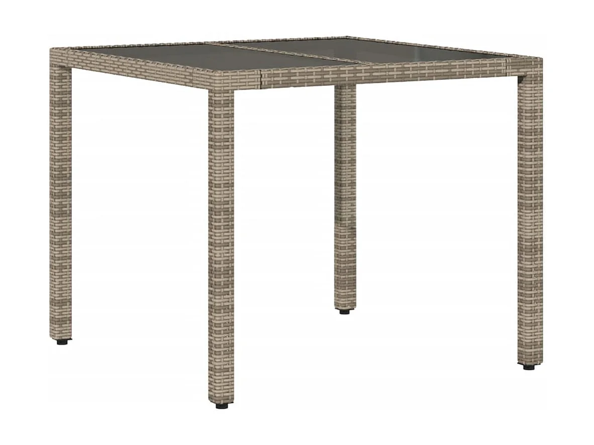 Set comedor jardín 3 piezas y cojines ratán sintético vidrio gris