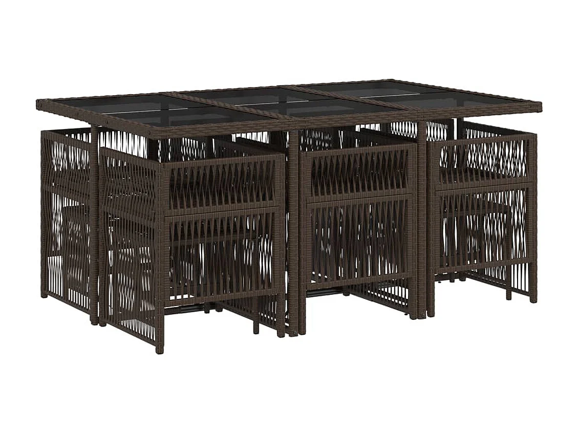 Set comedor de jardín 11 piezas y cojines ratán sintético marrón