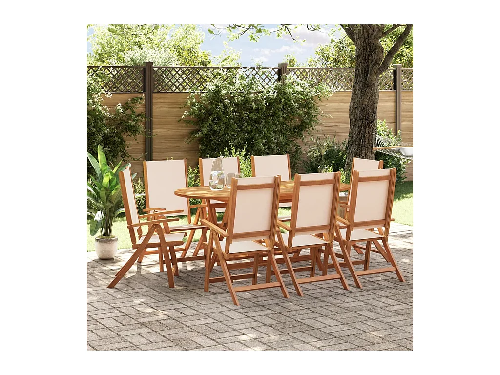 Ensemble à manger de jardin 9 pièces bois d'acacia solide textilène