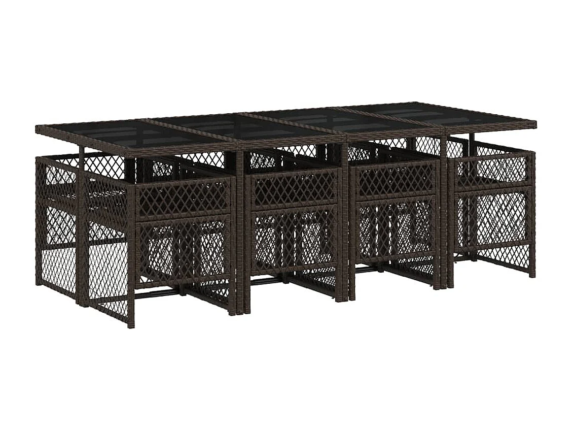 Ensemble à manger de jardin et coussins 9 pièces marron poly rotin