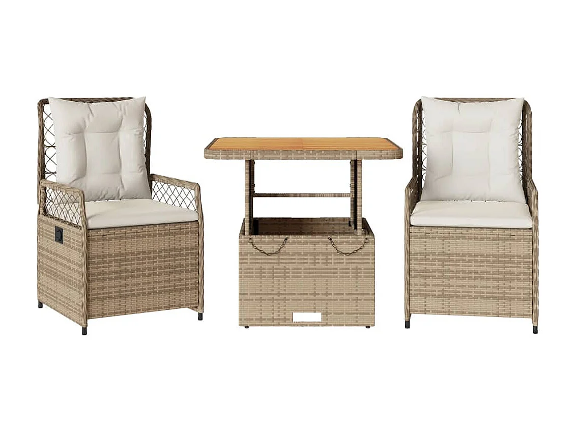 Ensemble à manger de jardin et coussins 3 pièces Beige poly rotin