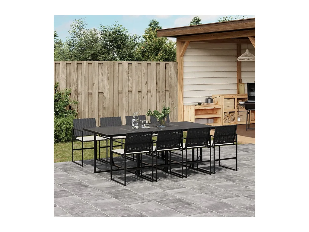 9-delige Tuinset poly rattan zwart