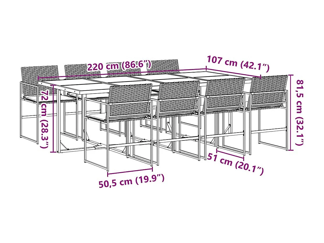 9-delige Tuinset poly rattan zwart