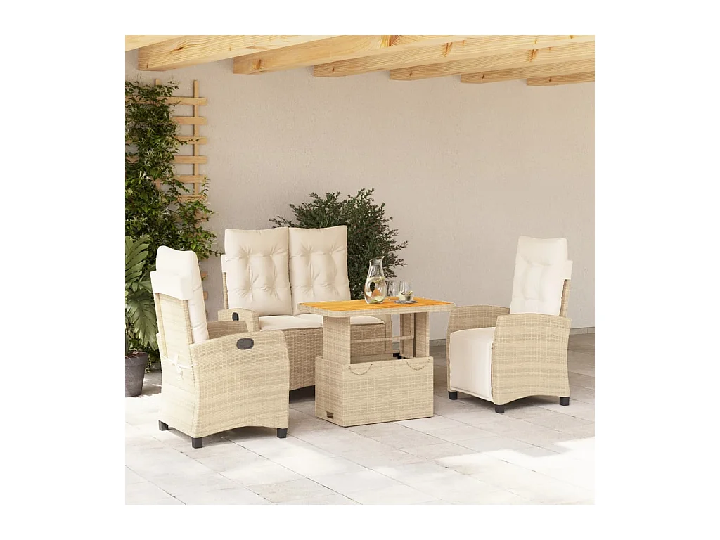Ensemble à manger de jardin coussins 4 pièces beige résine tressée