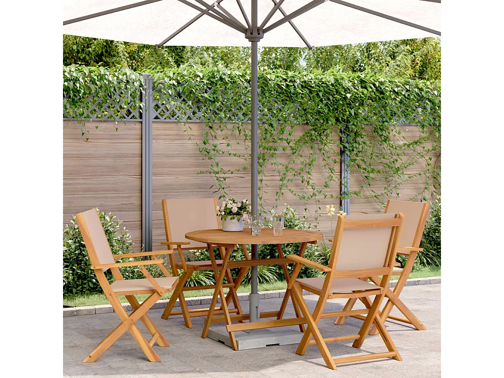 Set de comedor de jardín 5 piezas tela madera maciza gris taupe