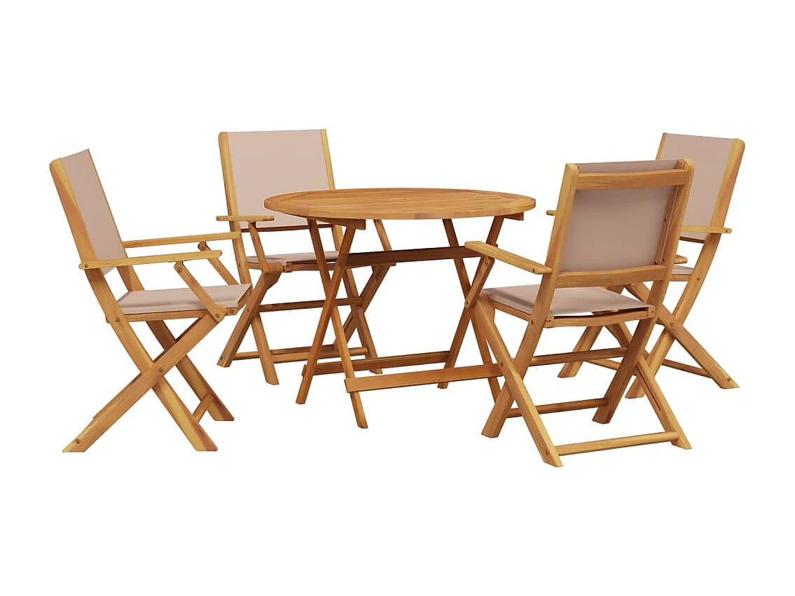 Set de comedor de jardín 5 piezas tela madera maciza gris taupe