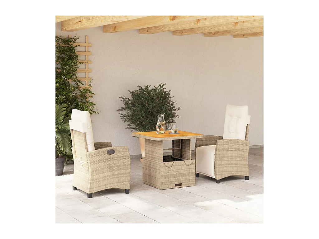 3-delige Tuinset met kussens poly rattan beige