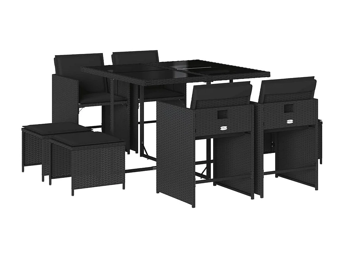 Ensemble à manger de jardin 9 pièces coussins noir résine tressée