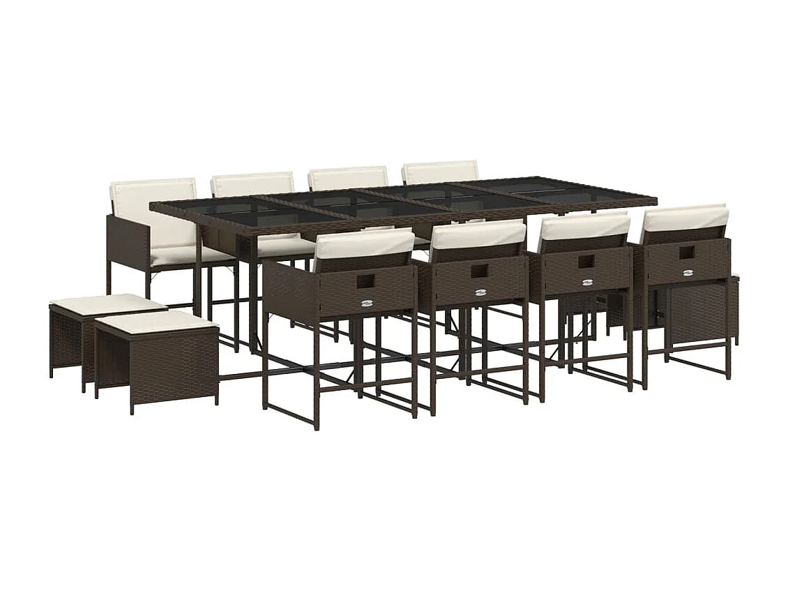 Ensemble à manger de jardin avec coussins 13 pièces marron rotin
