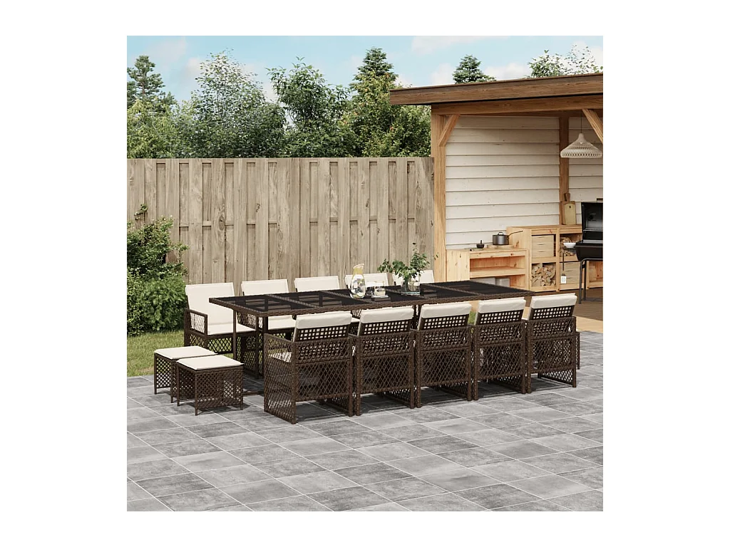 15-delige Tuinset met kussens poly rattan bruin