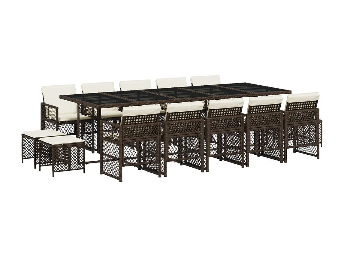 Ensemble à manger de jardin avec coussins 15 pièces marron rotin