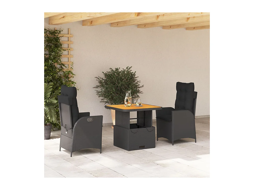 3-delige Tuinset met kussens poly rattan zwart