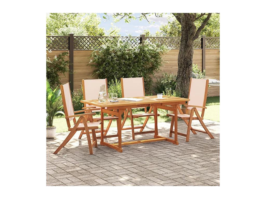 Ensemble à manger de jardin 5 pièces bois d'acacia solide textilène