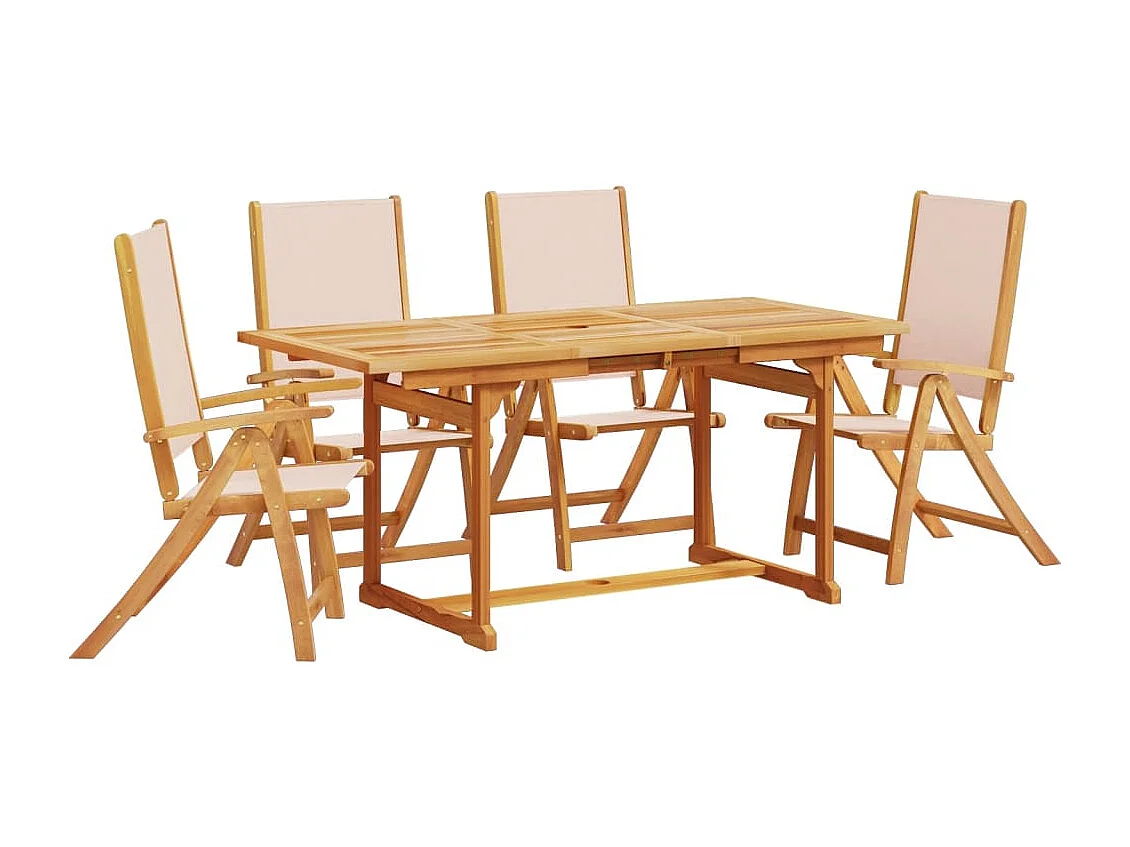 Juego comedor de jardín 5 piezas madera maciza acacia y textileno