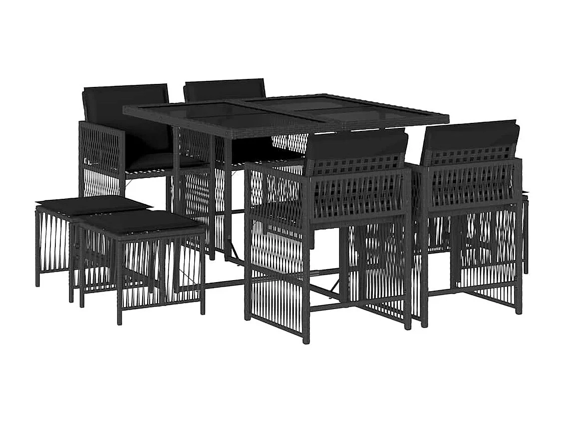 9-delige Tuinset poly rattan zwart