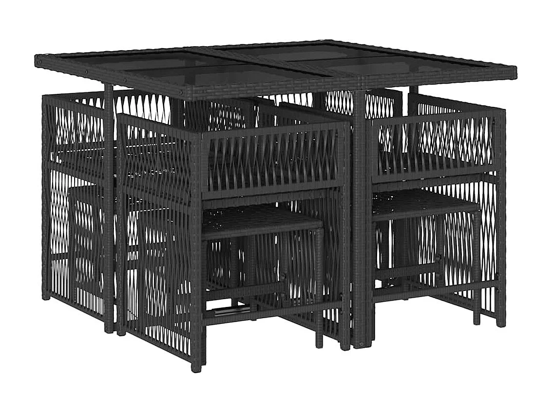 Ensemble à manger de jardin 9 pièces coussins noir résine tressée