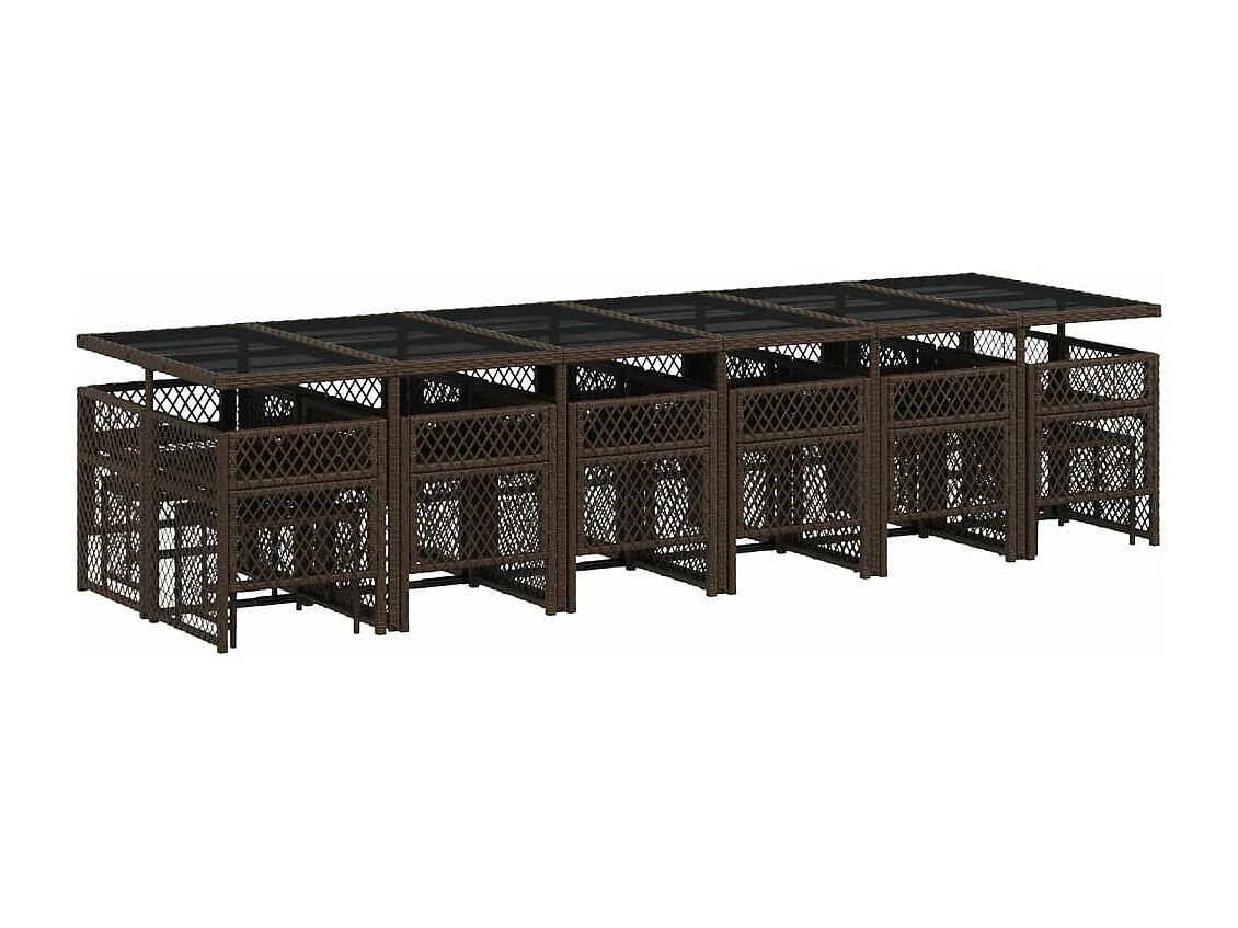 Set de muebles jardín 17 piezas y cojines ratán sintético marrón