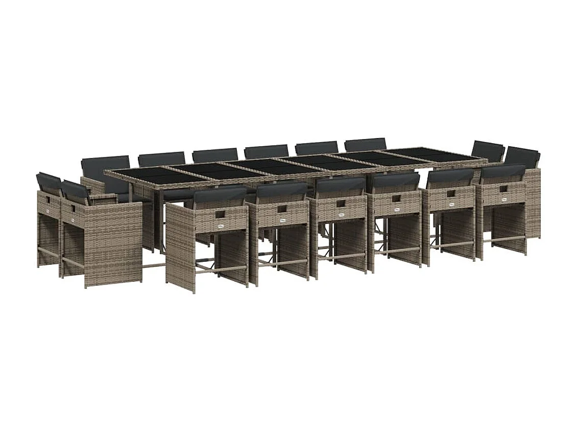 17-delige Tuinset met kussens poly rattan grijs